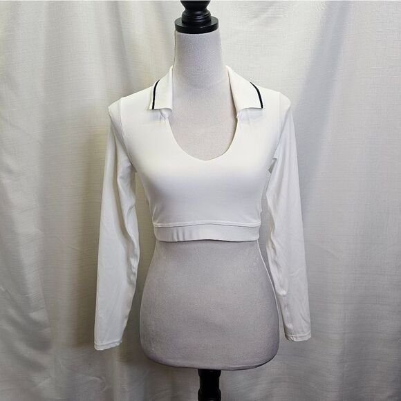 OFFLINE By Aerie White Real Me Long Sleeve Polo T-Shirt Size Medium - Picture 2 of 12